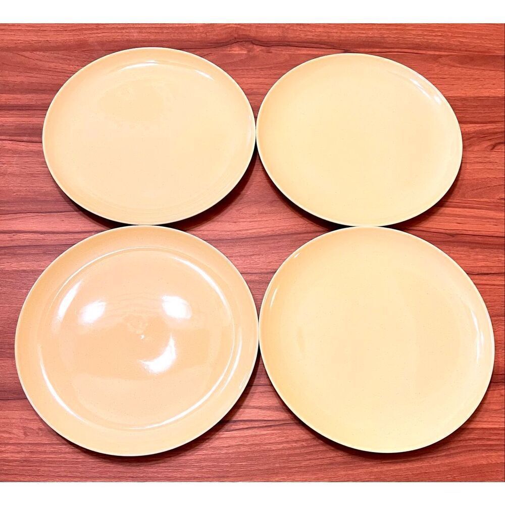 Vtg MCM Pebbleford Taylor Smith Taylor Yellow Sunburst Set of 4 Dinner Plates EC